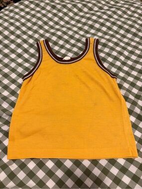 Vintage Kids Yellow Tank Top with Brown Trim